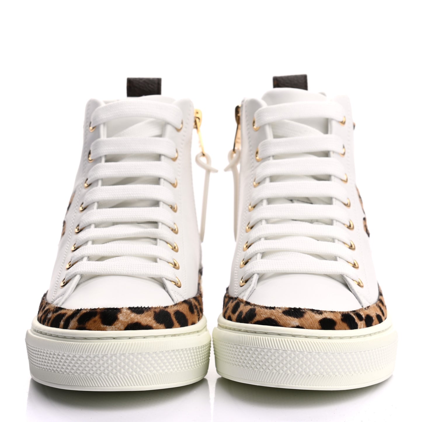 Pony Hair Leopard Calfskin Monogram Giant Stellar Sneaker Boots 35 White