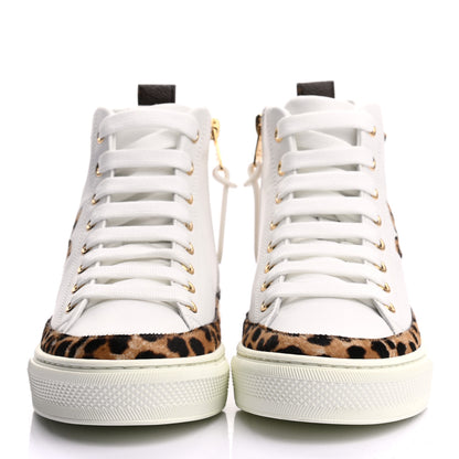 Louis Vuitton Pony Hair Leopard Calfskin Monogram Giant Stellar Sneaker Boots 35 White 2 of 8