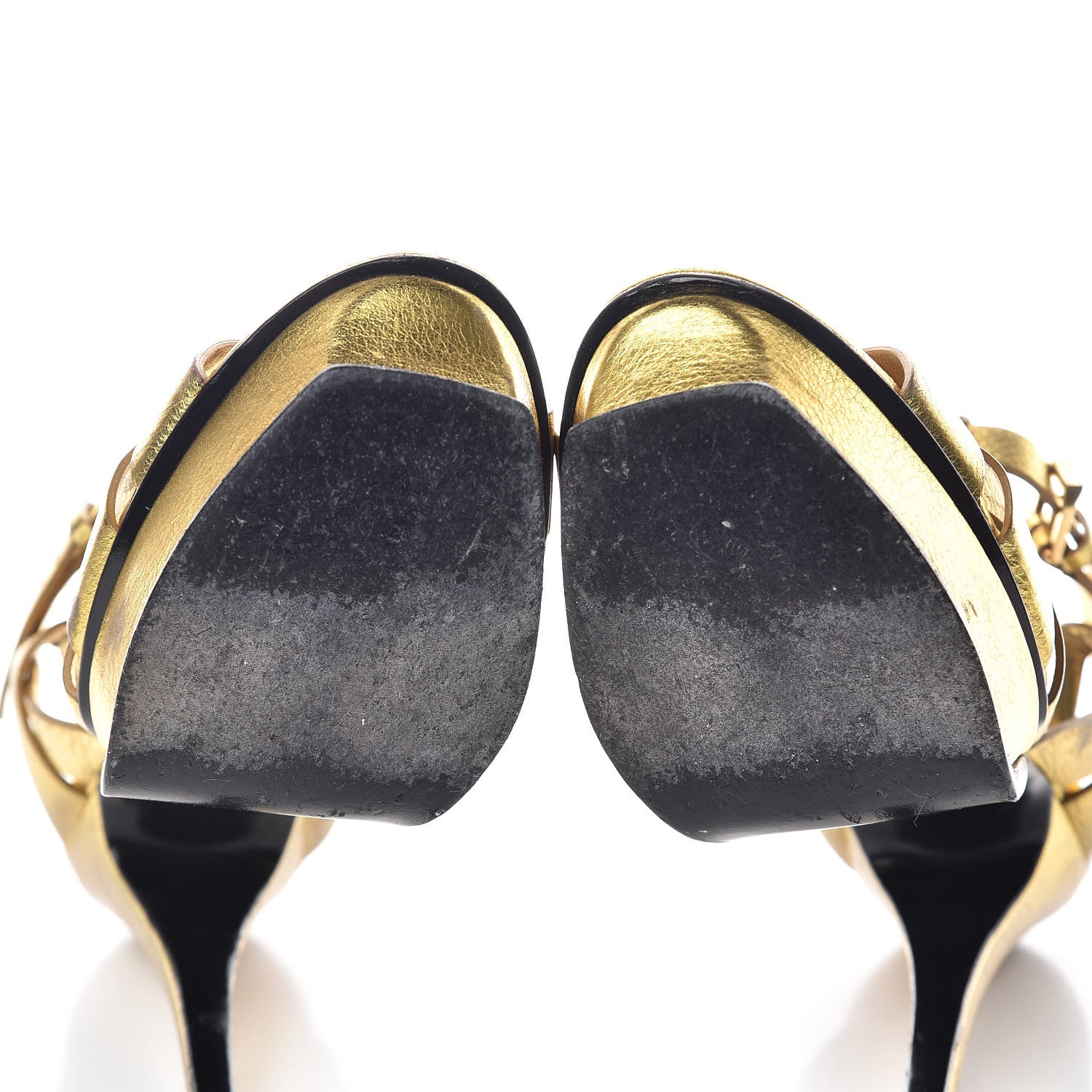 Saint Laurent Metallic Crackled Calfskin Tribute 105 Platform Sandals 37 Black Gold 18 of 18