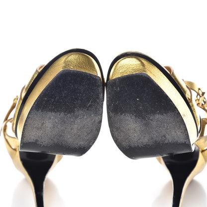 Saint Laurent Metallic Crackled Calfskin Tribute 105 Platform Sandals 37 Black Gold 18 of 18