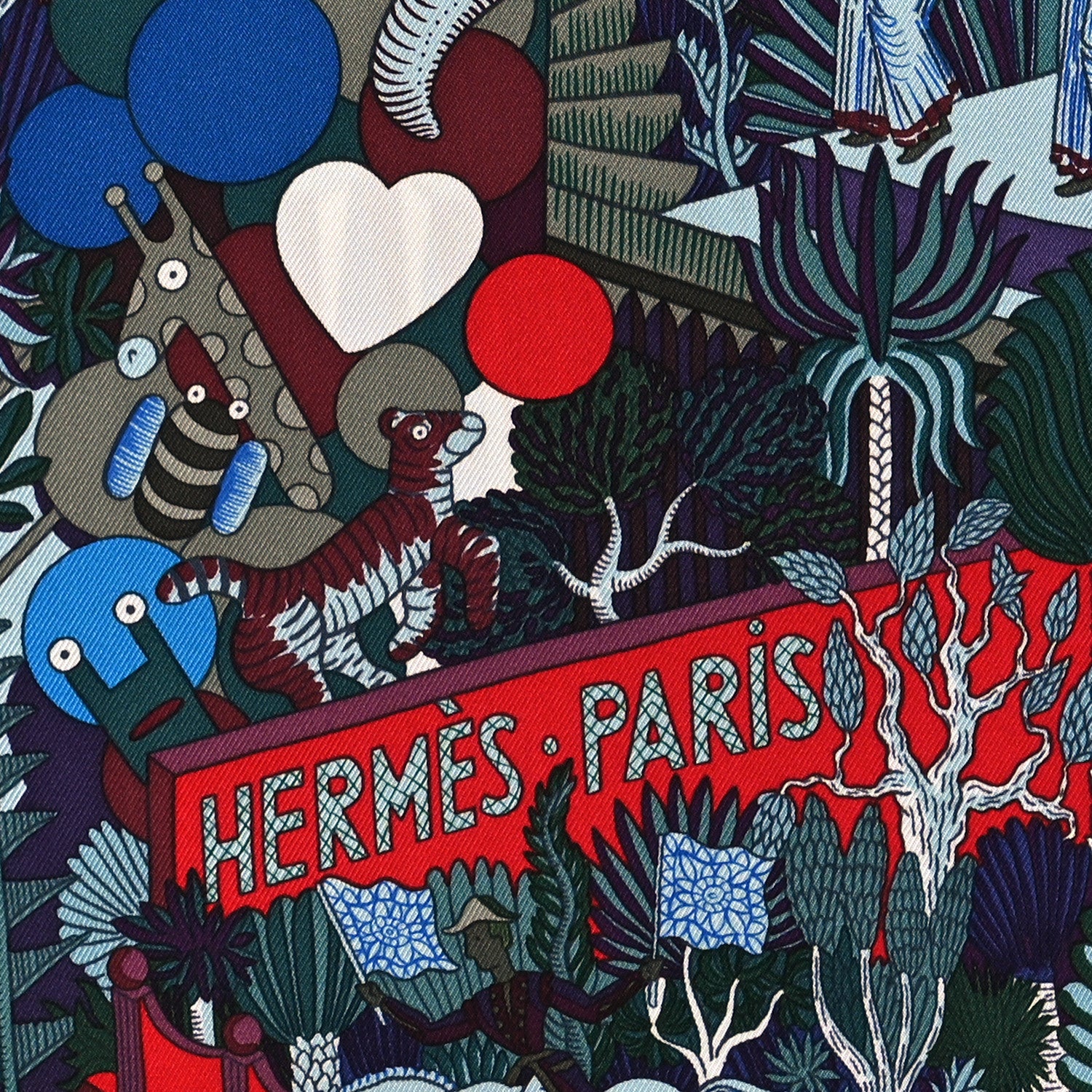 Hermes Silk Animapolis Scarf 90 Bordeaux Bleu Rouge 2 of 3