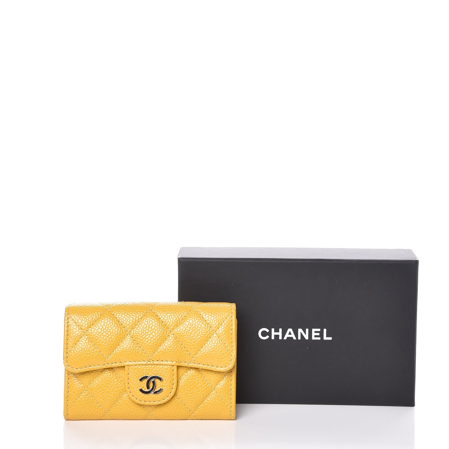 Chanel Caviar Quilted Flap Card Holder Yellow 9 of 9