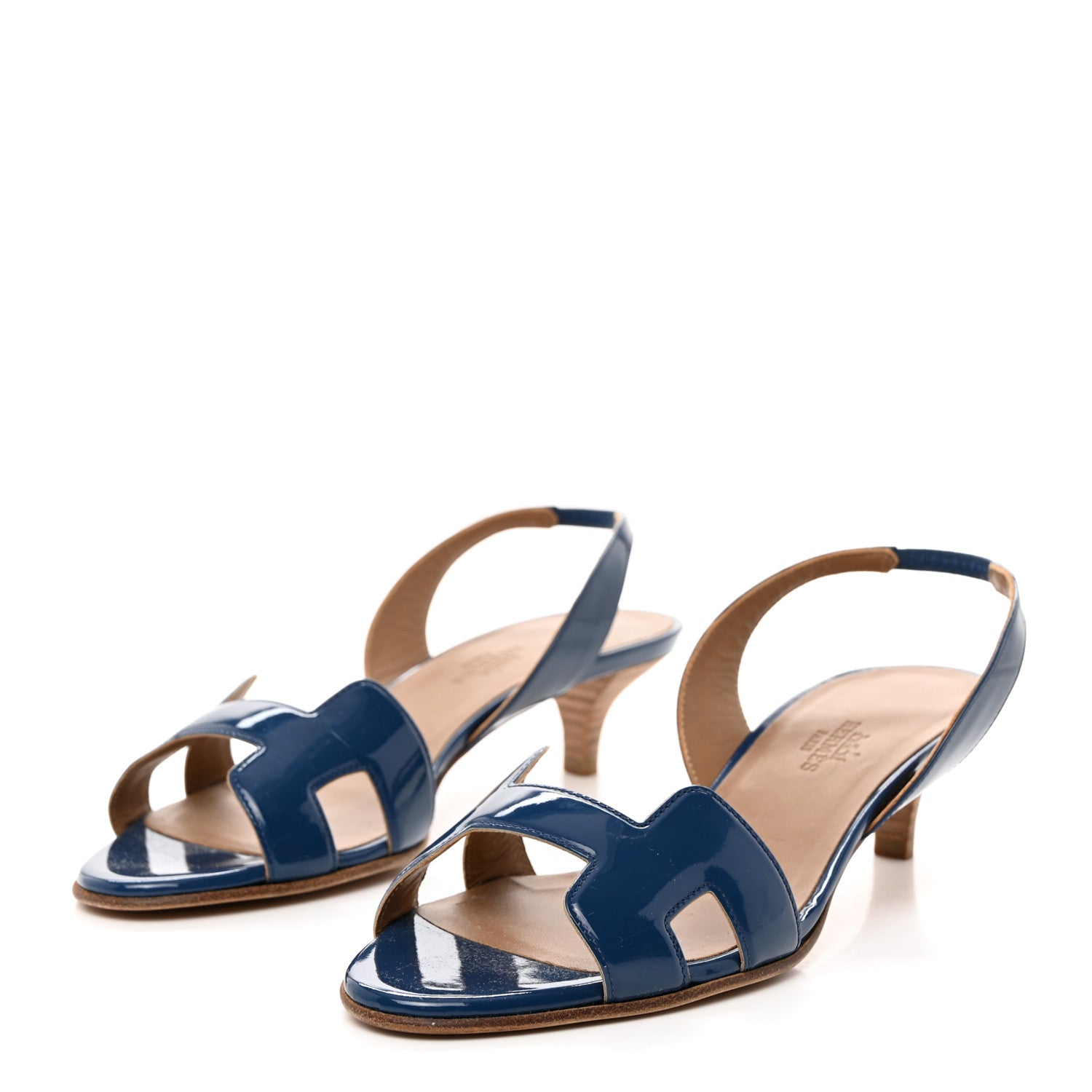 Hermes Patent Ottomane Slingback Sandals 37 Blue 1471875