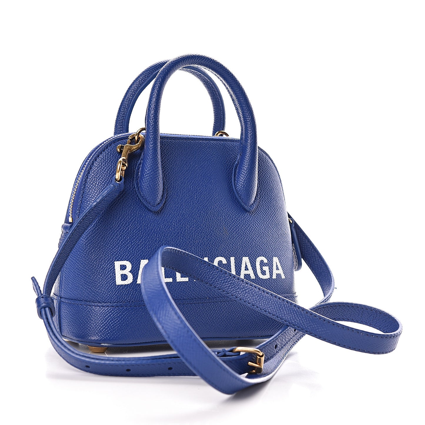 Signature Grained Calfskin Logo XXS Ville Top Handle Bag Bleu Roi White