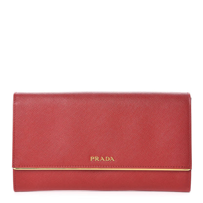 Prada Saffiano Metal Bar Continental Flap Wallet Fuoco 1 of 10