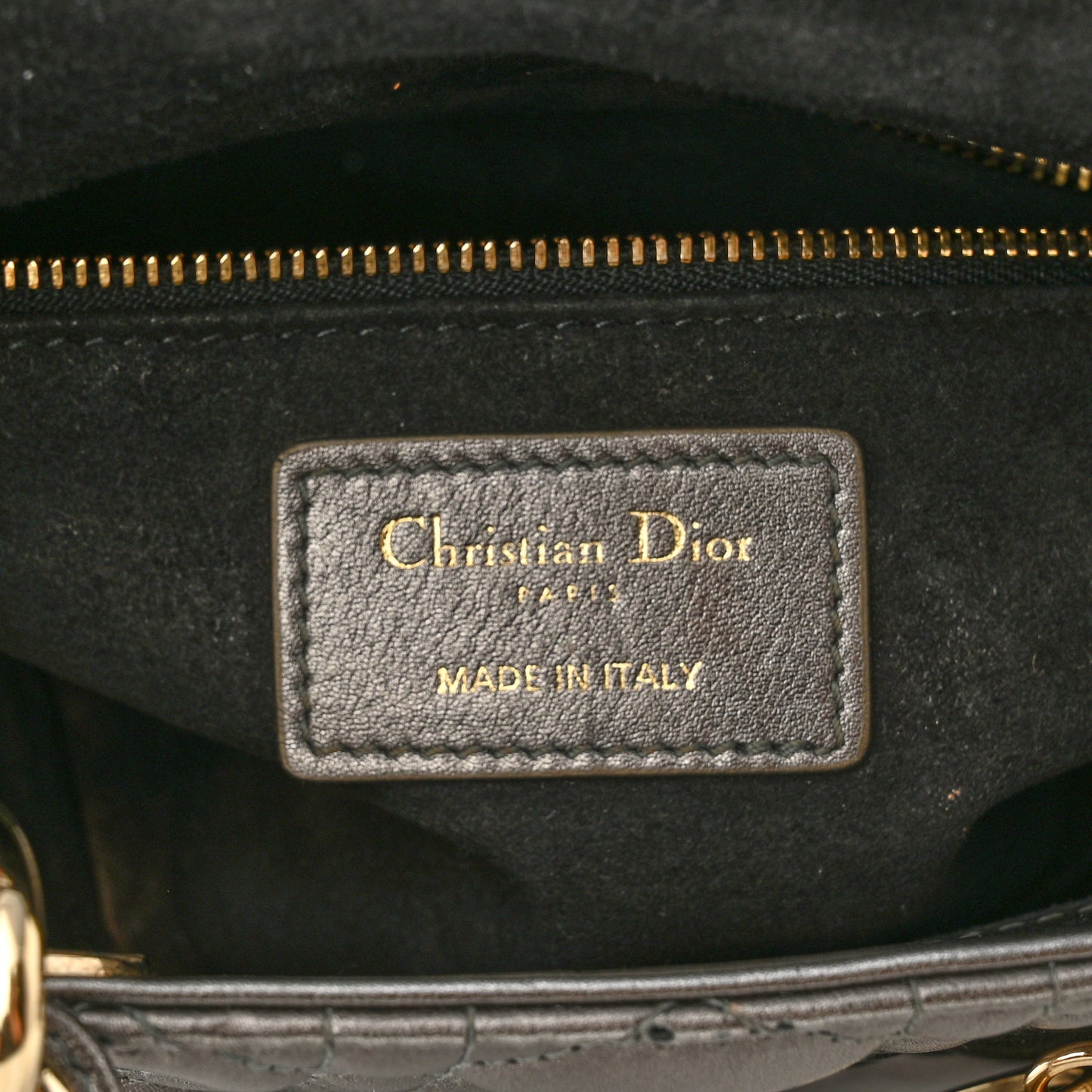 Metallic Grained Calfskin Cannage Small Lady Dior Gunmetal