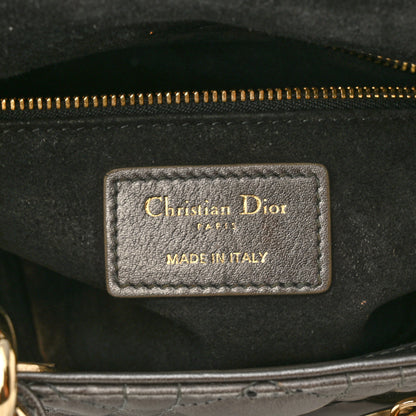 Christian Dior Metallic Grained Calfskin Cannage Small Lady Dior Gunmetal 6 of 11