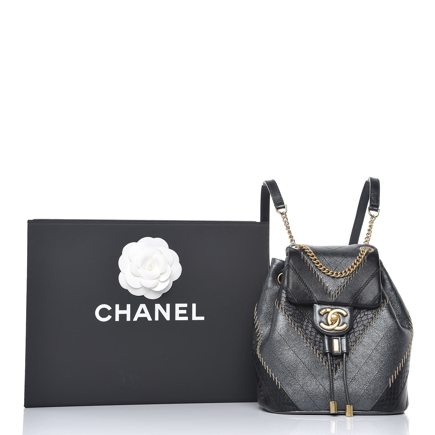 Chanel Metallic Calfskin Snakeskin Chevron Quilted Backpack Black 8 of 8
