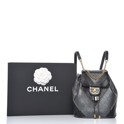 Chanel Metallic Calfskin Snakeskin Chevron Quilted Backpack Black 8 of 8