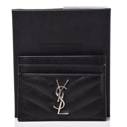 Saint Laurent Grain De Poudre Matelasse Chevron Monogram Credit Card Case Black 9 of 9