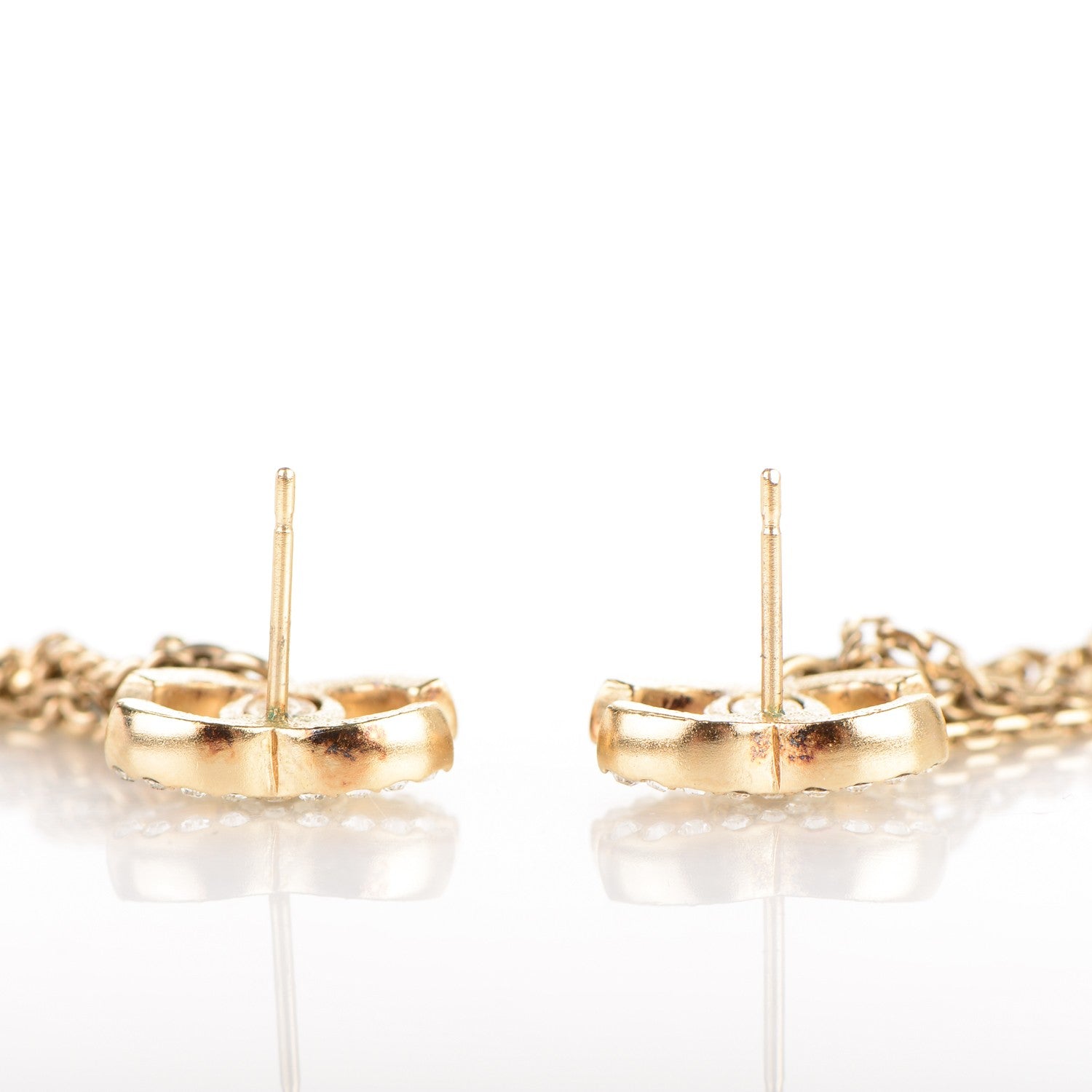Chanel Crystal CC Pearl Dangle Earrings Gold 3 of 5
