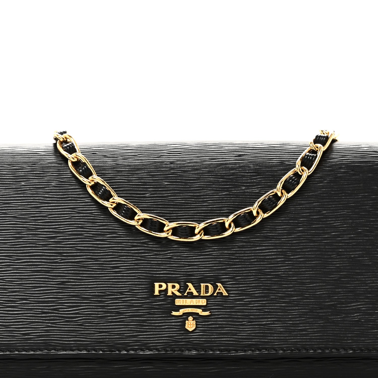 Prada Vitello Move Metal Oro Chain Wallet Black 8 of 10