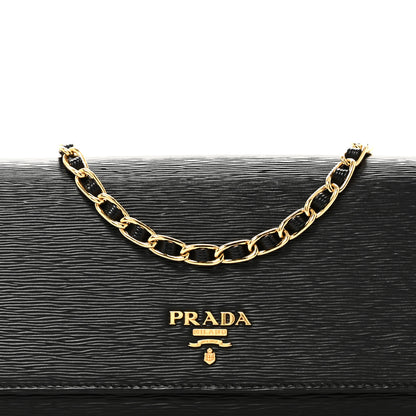 Prada Vitello Move Metal Oro Chain Wallet Black 8 of 10