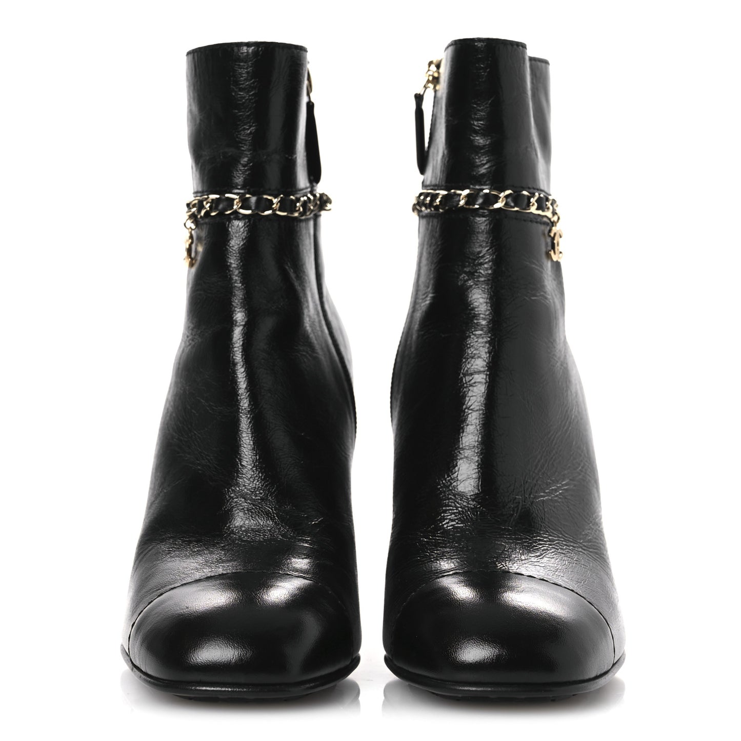 Crumpled Calfskin Cap Toe Chain Short Boots 35 Black 39.5 Black