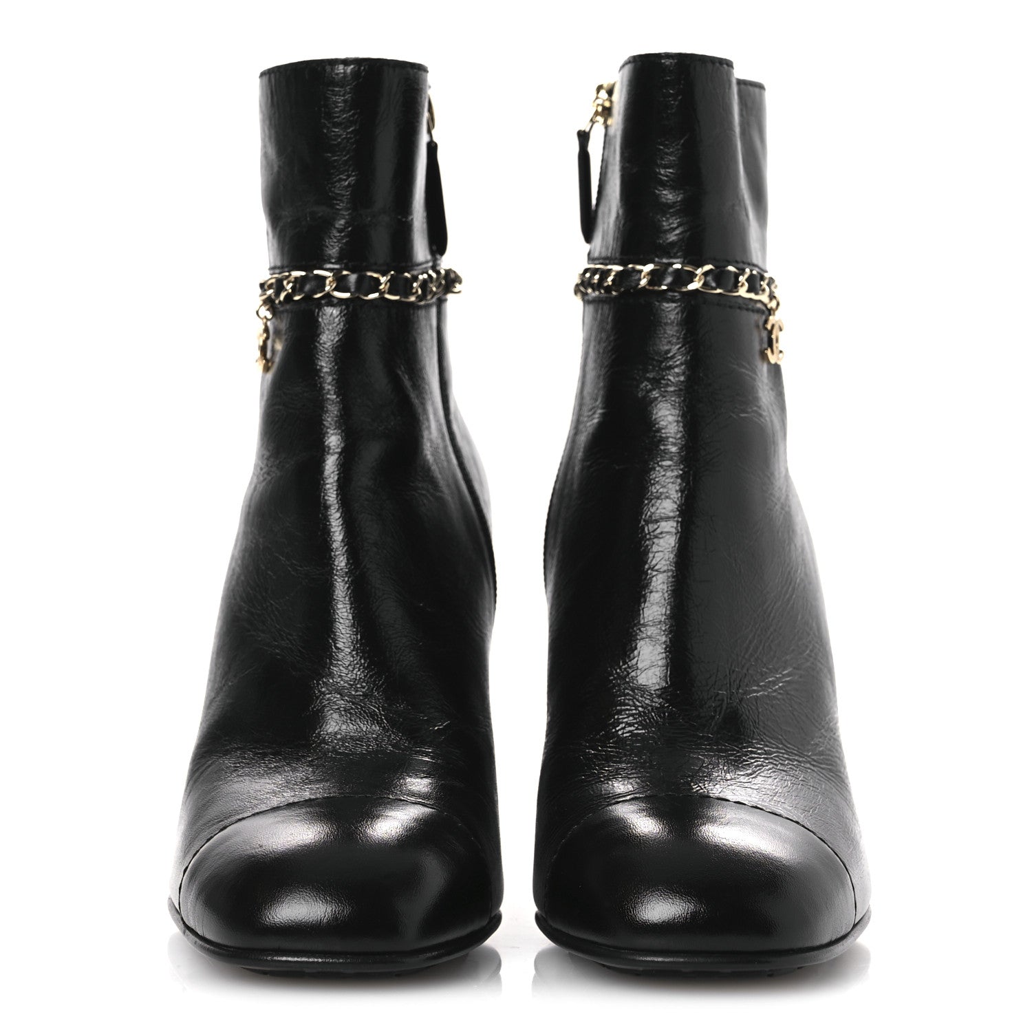 Chanel Crumpled Calfskin Cap Toe Chain Short Boots 35 Black 39.5 Black 3 of 11