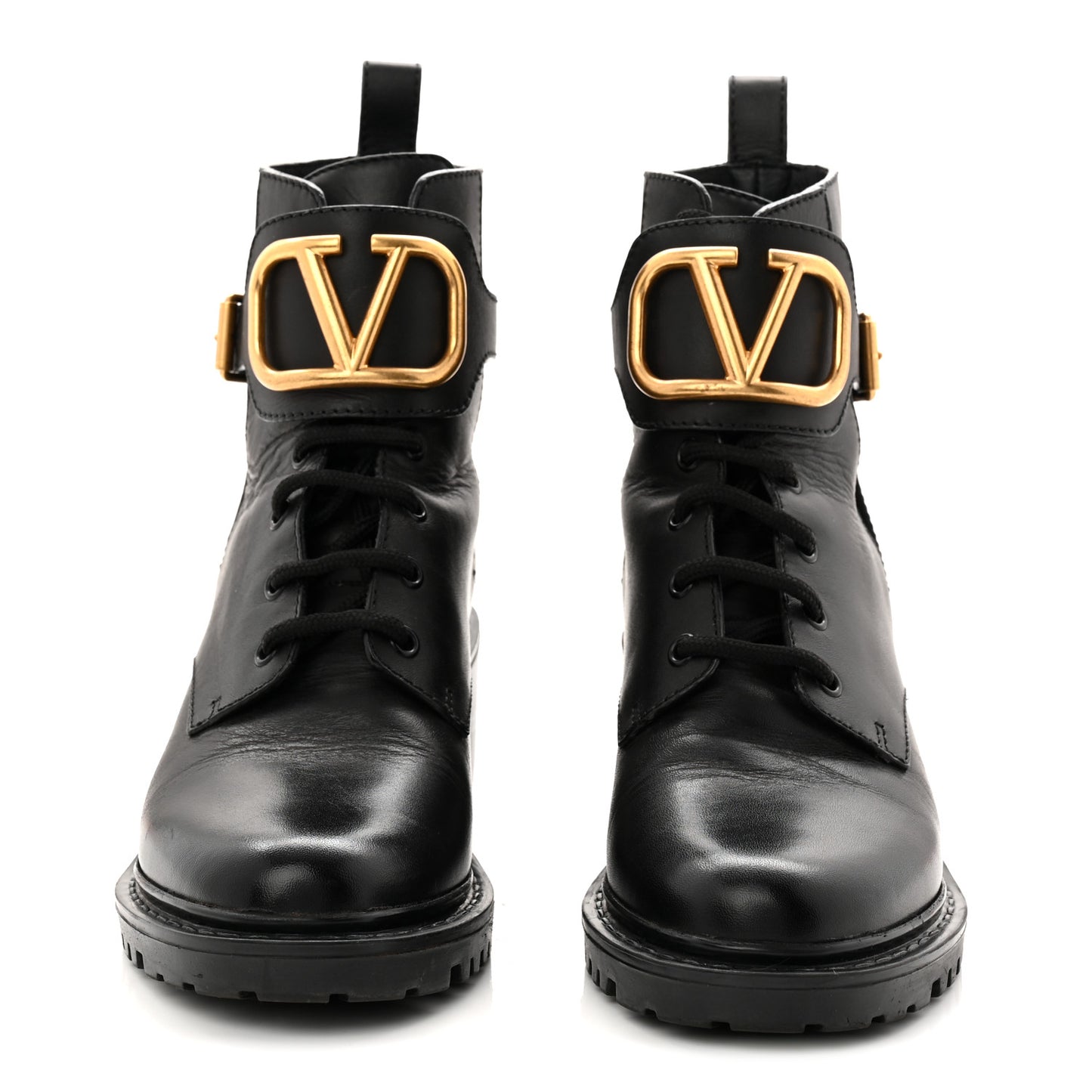 Calfskin Womens VLOGO 70mm Combat Boots 37.5 Black
