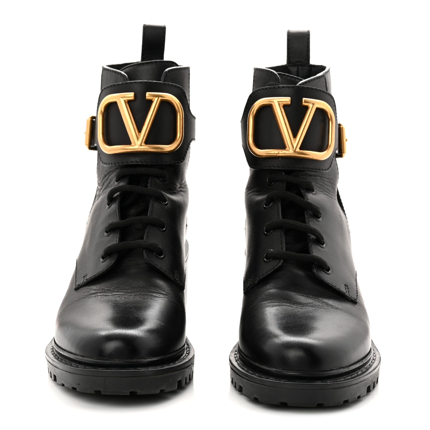 Valentino Garavani Calfskin Womens VLOGO 70mm Combat Boots 37.5 Black 3 of 10