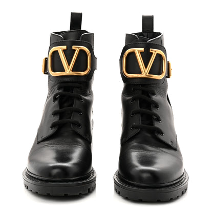 Valentino Garavani Calfskin Womens VLOGO 70mm Combat Boots 37.5 Black 3 of 10