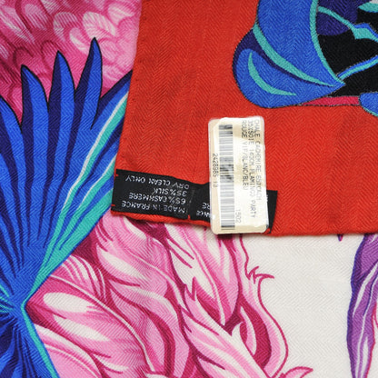 Hermes Cashmere Silk Flamingo Party Shawl 140 Rouge Vif Blanc Bleu 7 of 7