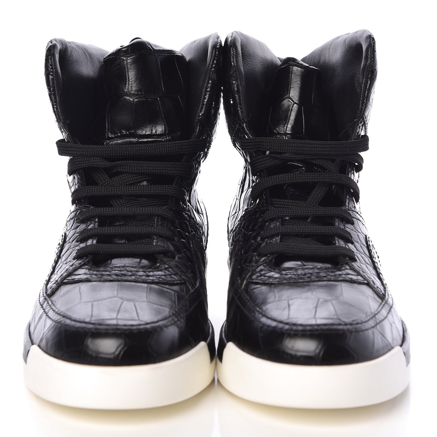 Calfskin Crocodile Embossed Mens Cocodile High Top Sneakers 42 Black