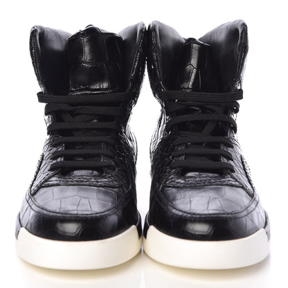 Chanel Calfskin Crocodile Embossed Mens Cocodile High Top Sneakers 42 Black 2 of 11