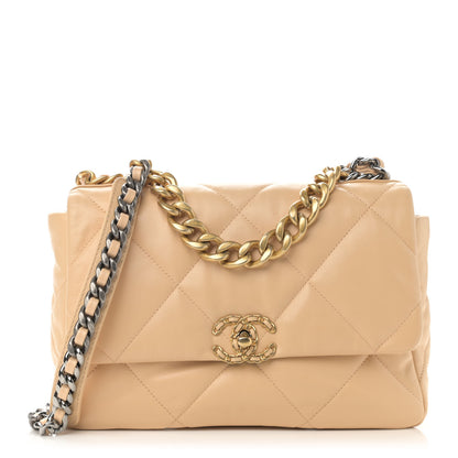 Chanel Shiny Goatskin Quilted Large Chanel 19 Flap Beige 1 of 10
