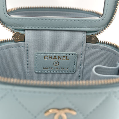 Chanel Lambskin Quilted Mini Vanity Case With Pearl Chain Light Blue 6 of 10