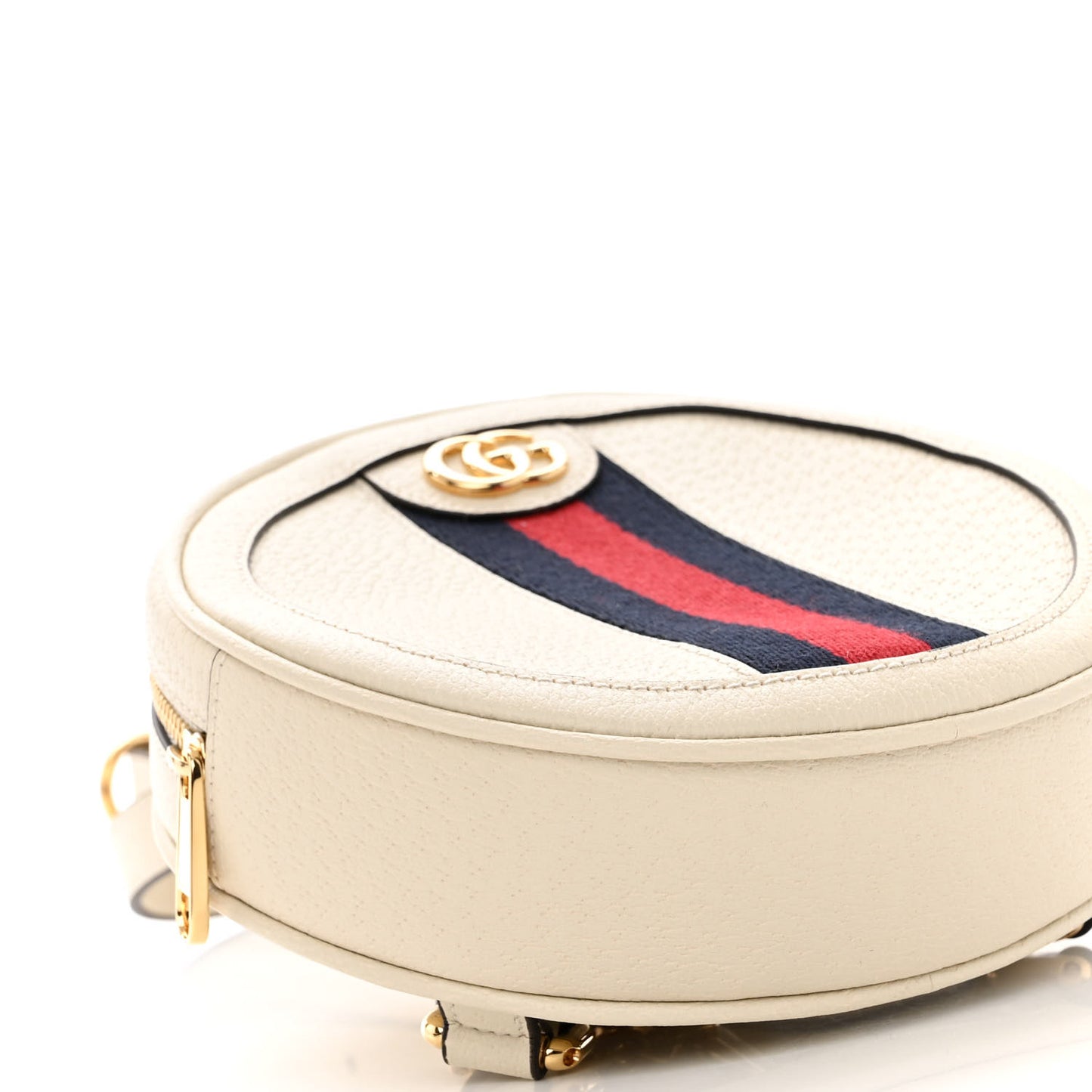 Textured Calfskin Web Mini Ophidia Round Backpack Mystic White