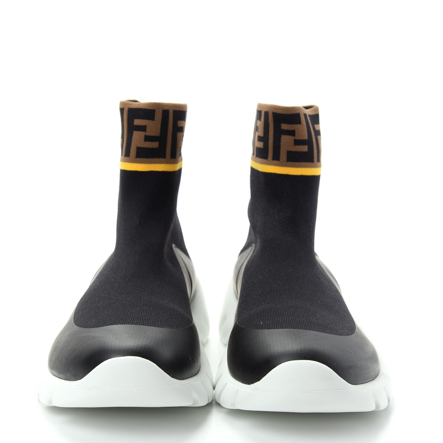 Fendi Jersey FF Mania Mens High Top Sock Sneakers 9.5 Black Tobacco Yema 2 of 11