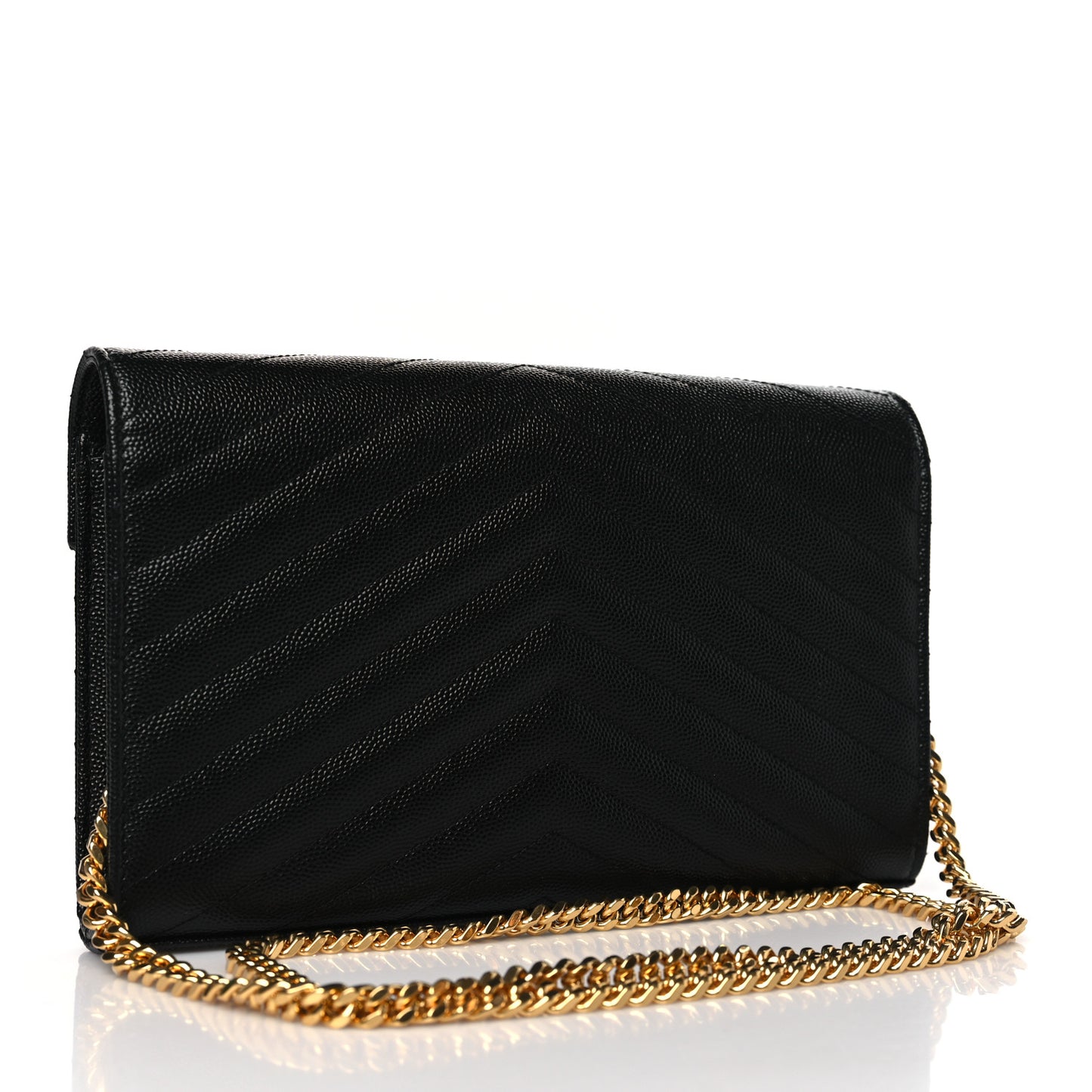 Grain De Poudre Matelasse Chevron Monogram Chain Wallet Black