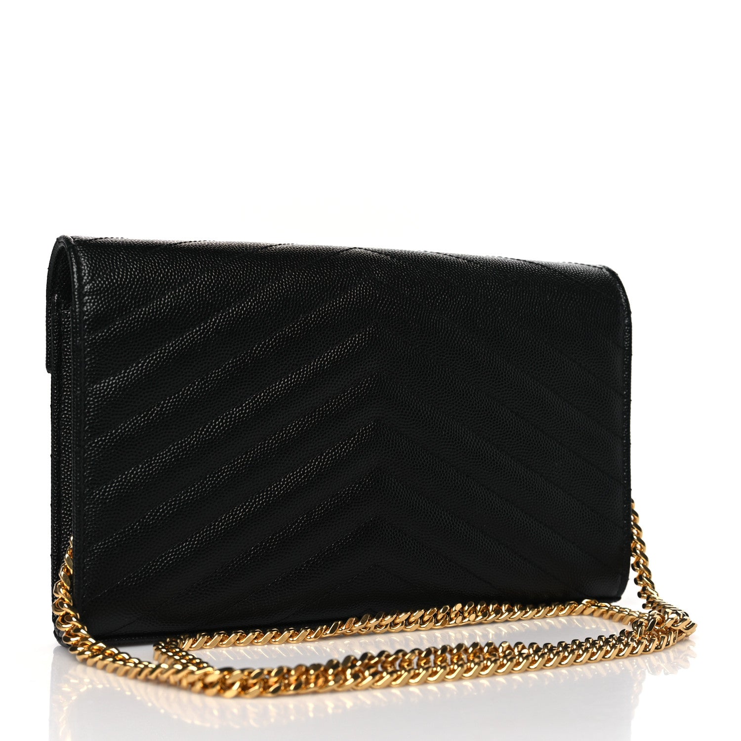 Saint Laurent Grain De Poudre Matelasse Chevron Monogram Chain Wallet Black 3 of 9