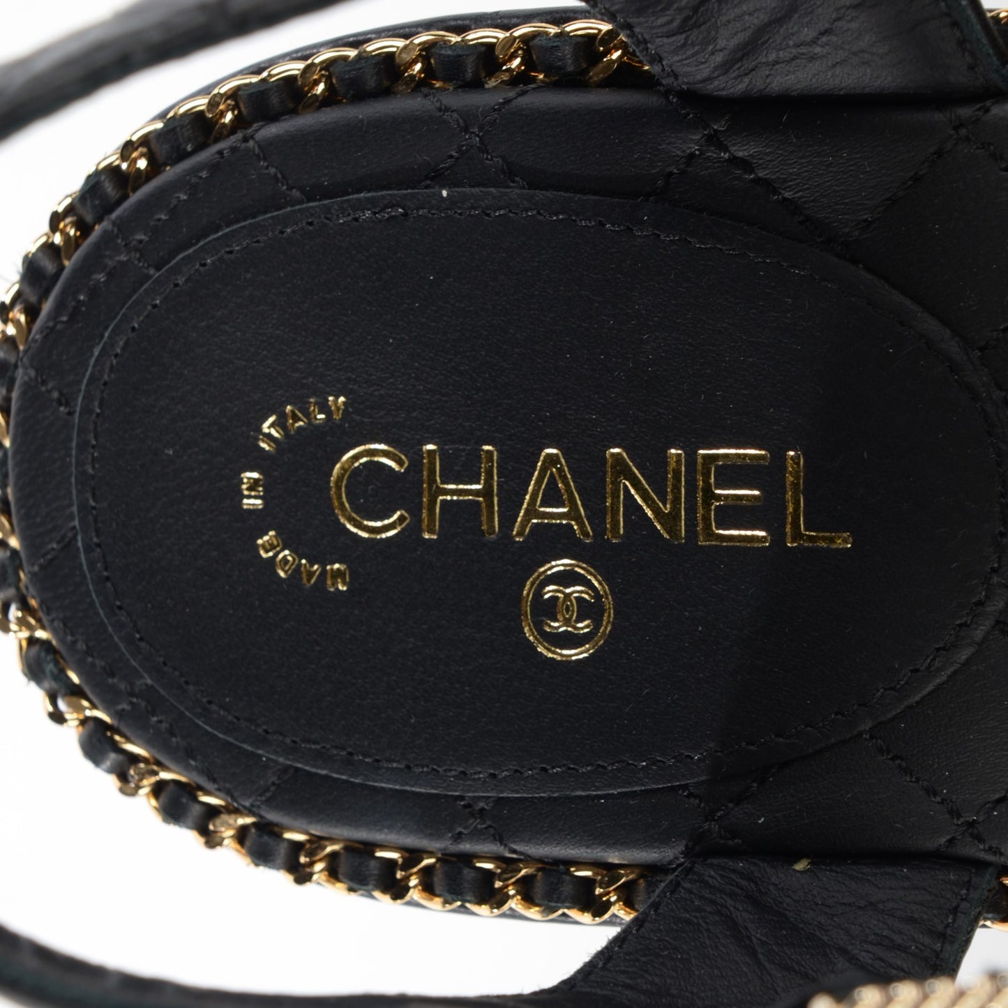 Calfskin Quilted Chain Sandals 41 Black