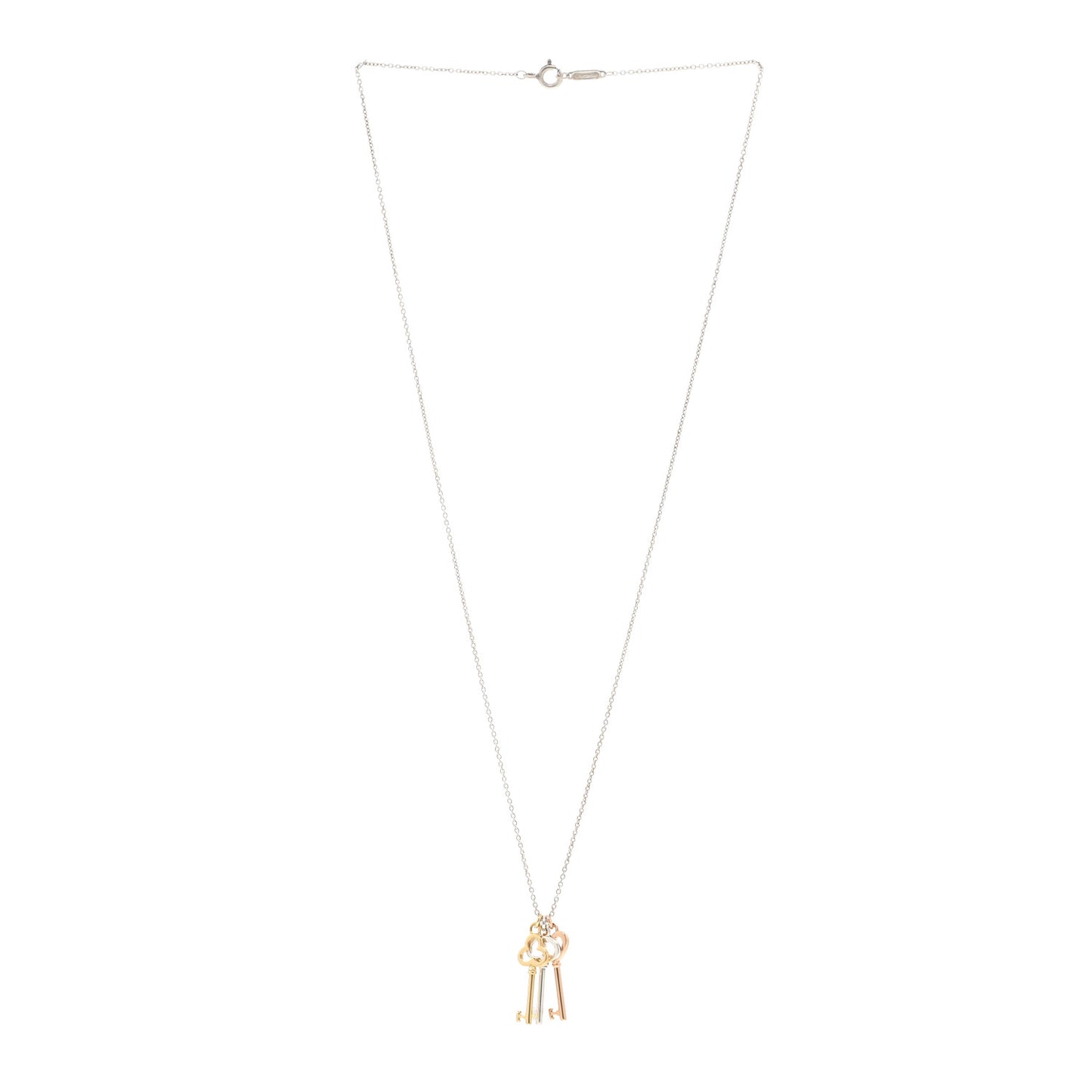 18K Yellow Rose Gold Sterling Silver Mini Heart Trefoil Key Pendant Necklace