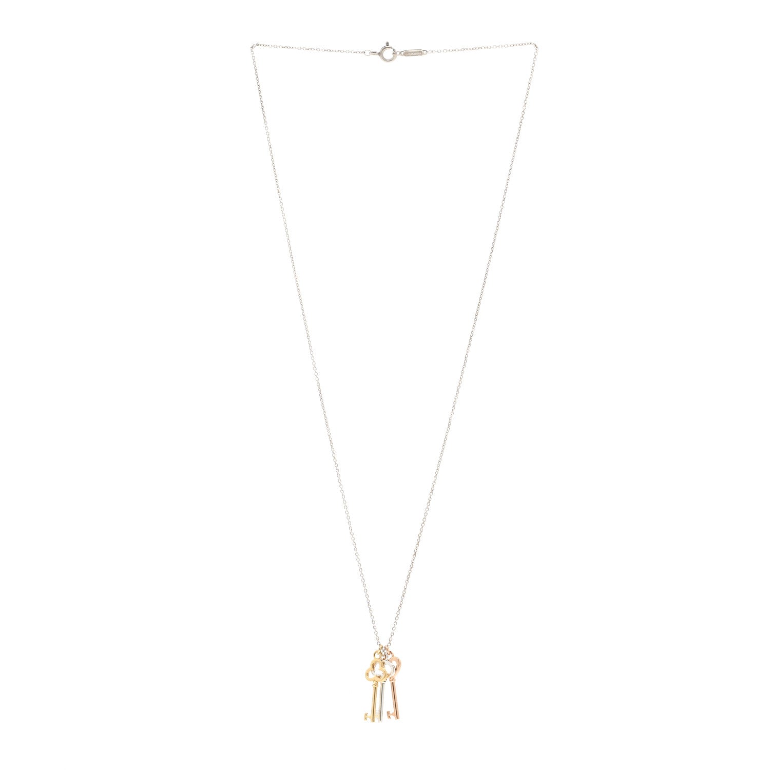 Tiffany 18K Yellow Rose Gold Sterling Silver Mini Heart Trefoil Key Pendant Necklace 3 of 5
