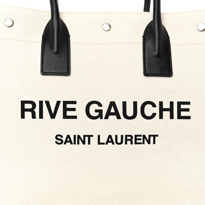 Saint Laurent Linen Calfskin Small Rive Gauche Tote Greggio Natural 7 of 9
