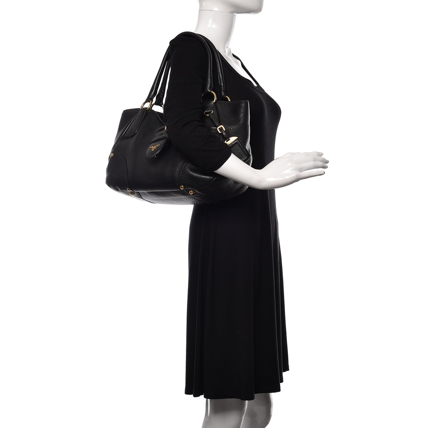 Vitello Daino Buckle Tote Black