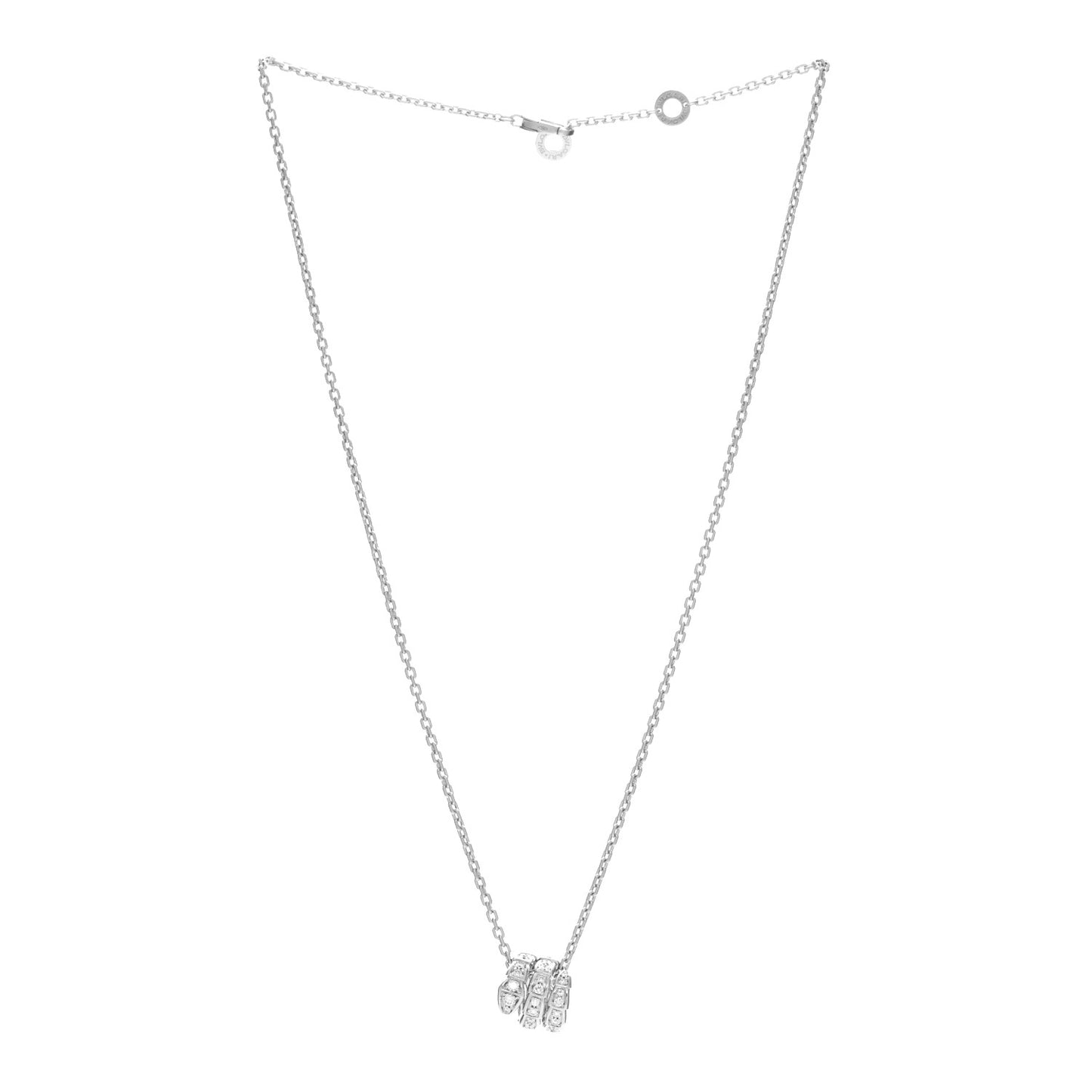 18K White Gold Diamond Serpenti Viper Pave Pendant Necklace