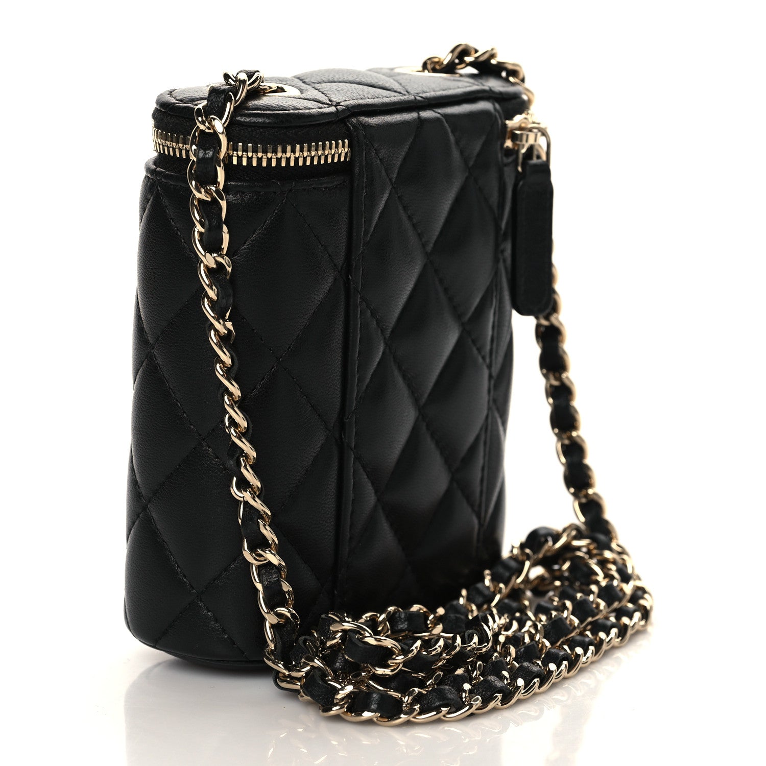 Chanel Lambskin Quilted Small Vertical Coco Beauty Vanity Case With Chain Black 2 of 10