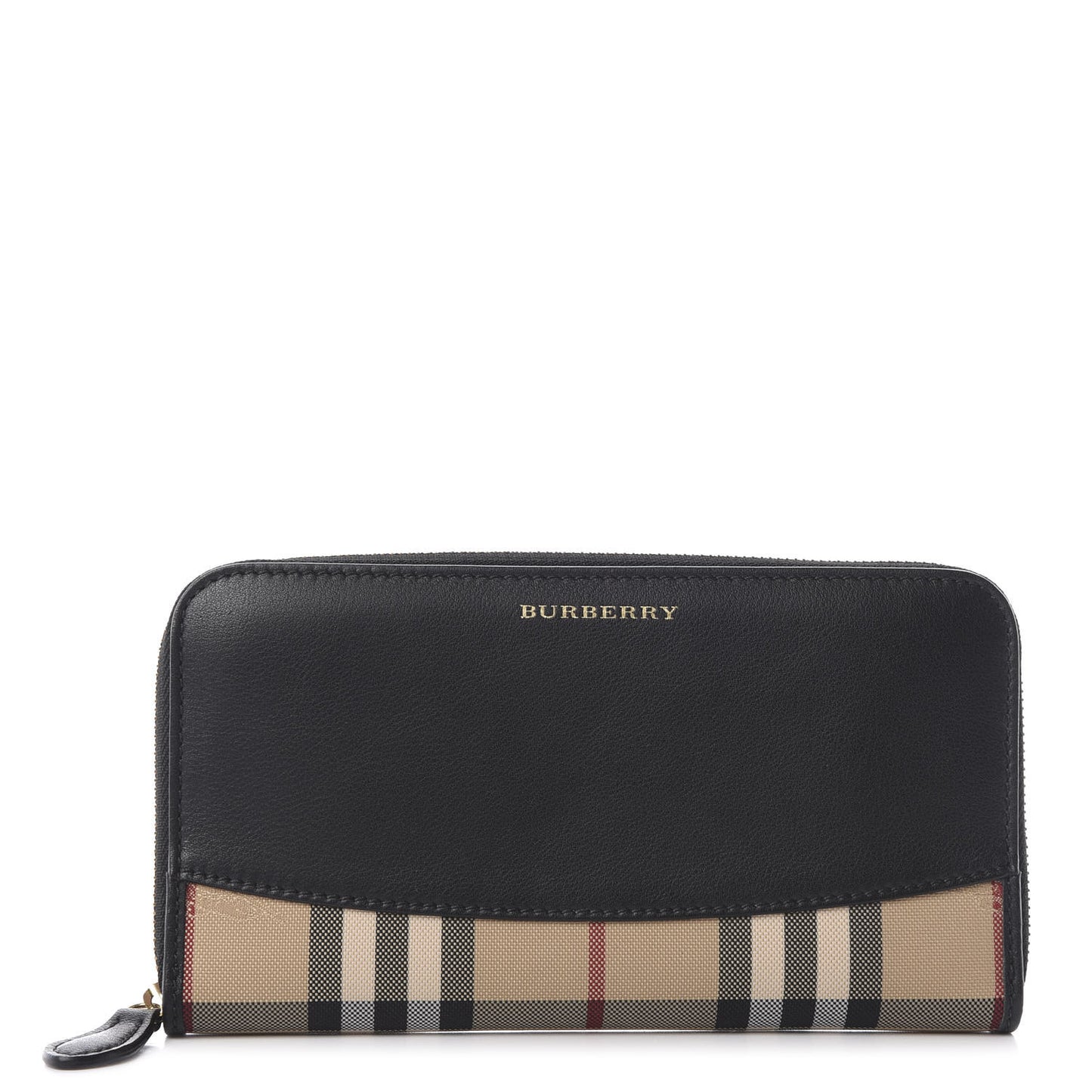 Calfskin House Check Elmore Zip Around Wallet Black