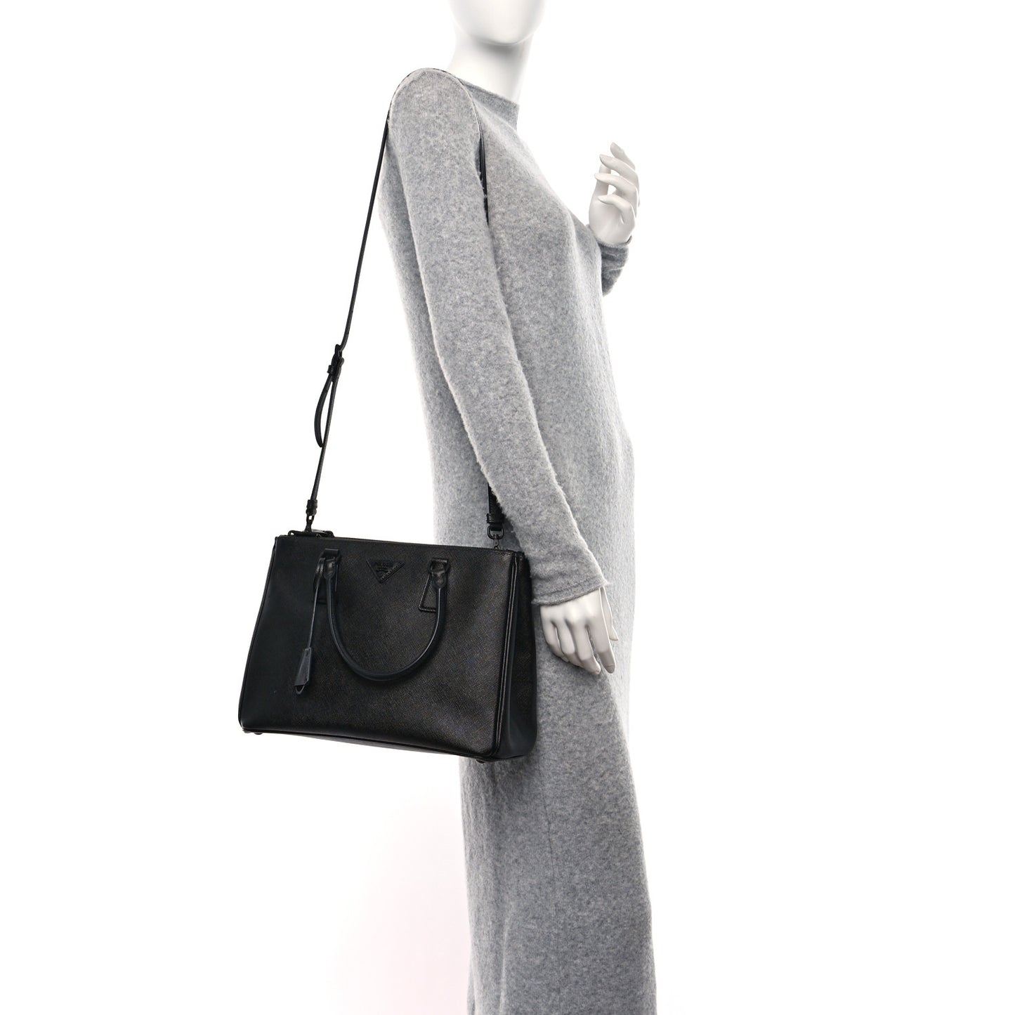Saffiano Lux Monochrome Large Galleria Double Zip Tote Black