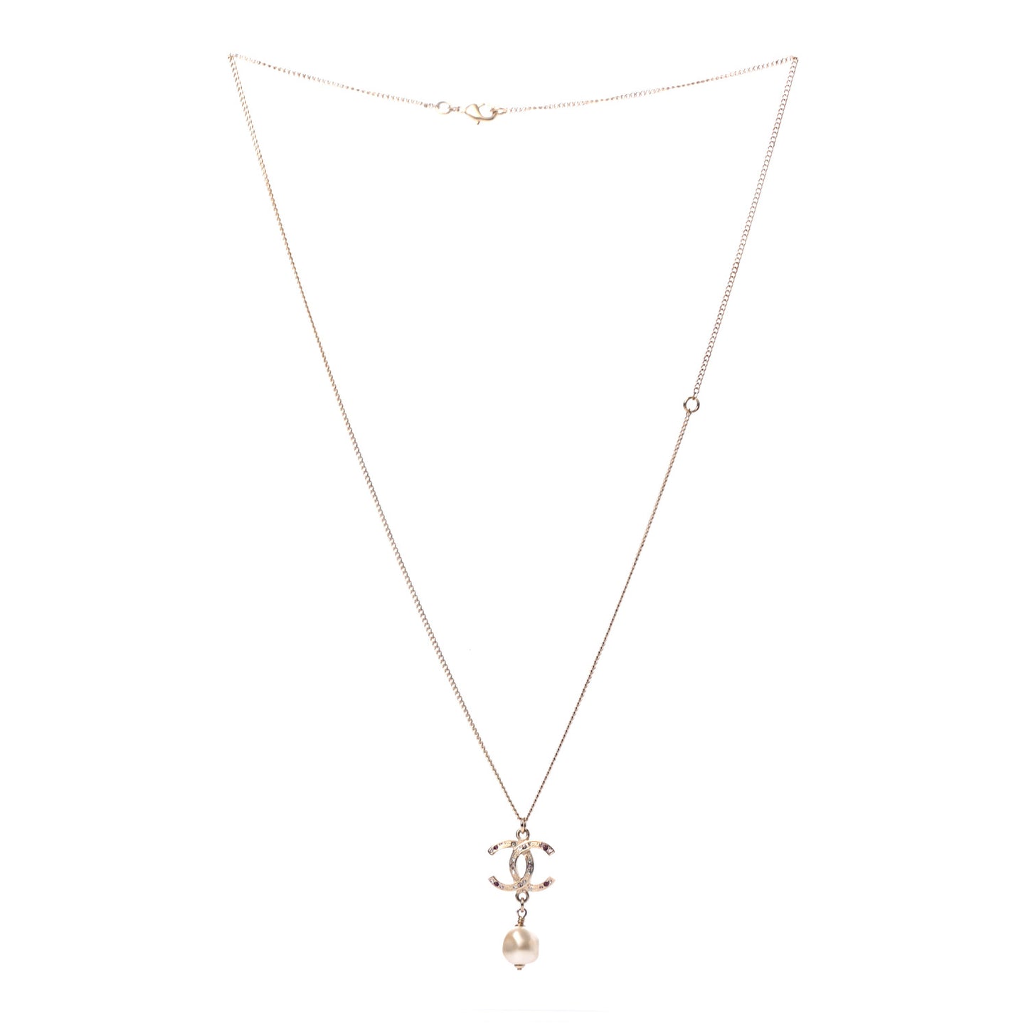 Crystal CC Pearl Drop Necklace Gold