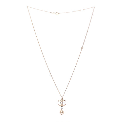 Chanel Crystal CC Pearl Drop Necklace Gold 3 of 5