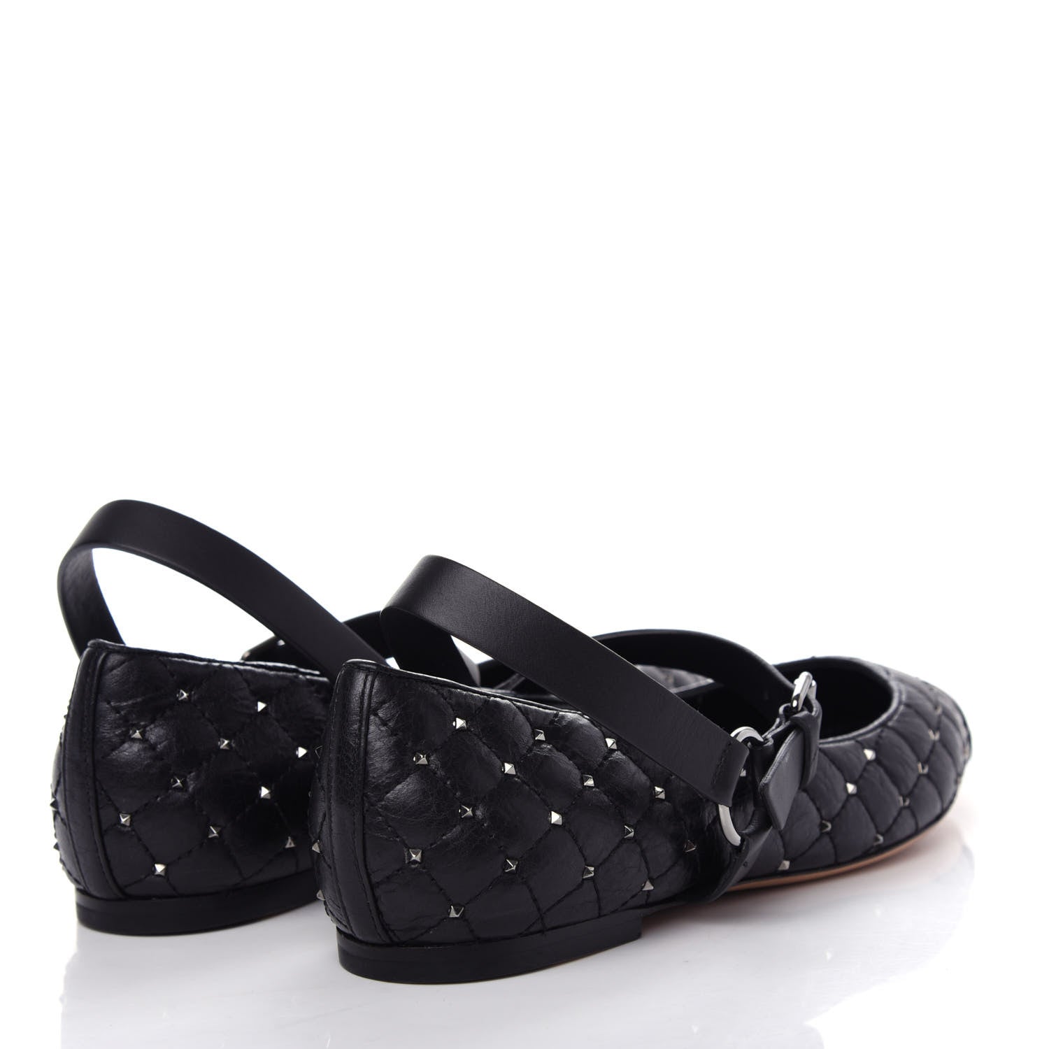 Valentino Garavani Crackled Lambskin Rockstud Spike Captoe Ballerina Flats 36.5 Black 4 of 10
