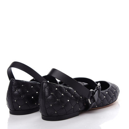 Valentino Garavani Crackled Lambskin Rockstud Spike Captoe Ballerina Flats 36.5 Black 4 of 10