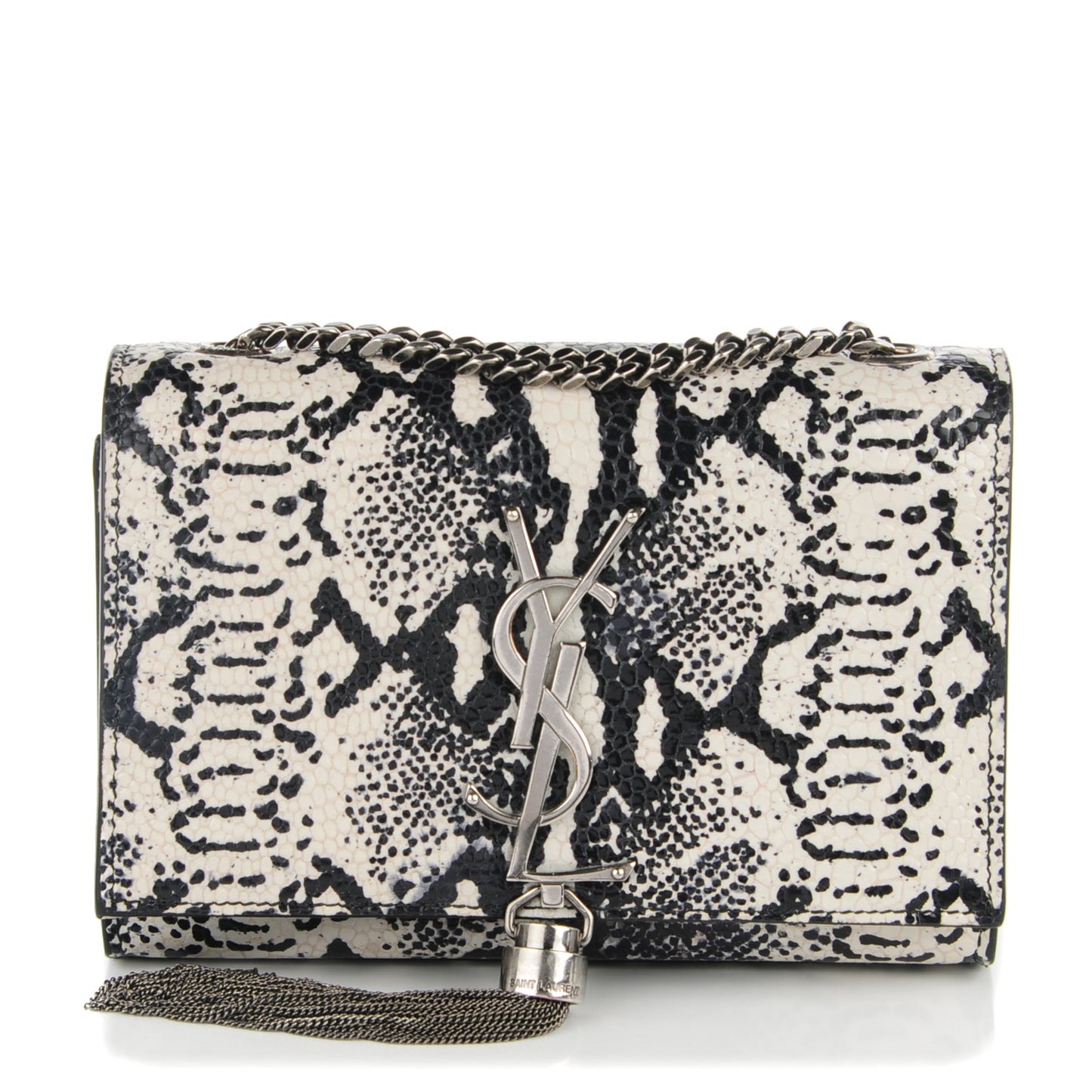 Python Small Monogram Kate Tassel Satchel Black White