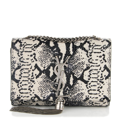 Saint Laurent Python Small Monogram Kate Tassel Satchel Black White 1 of 6