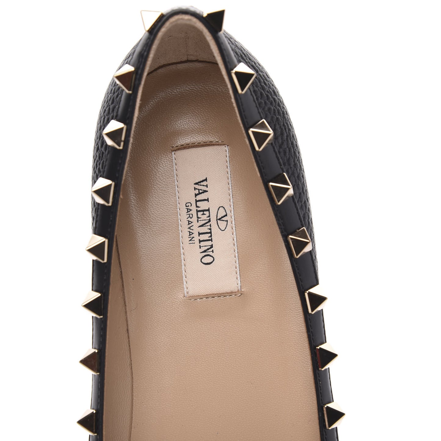 Pebbled Calfskin Rockstud Ballerina Flats 39.5 Black