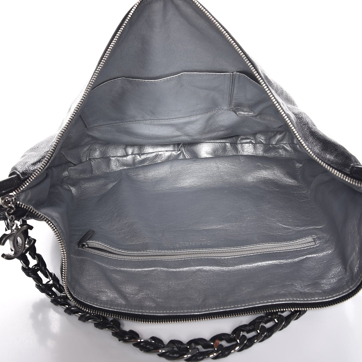 Glazed Caviar Modern Chain Hobo Black