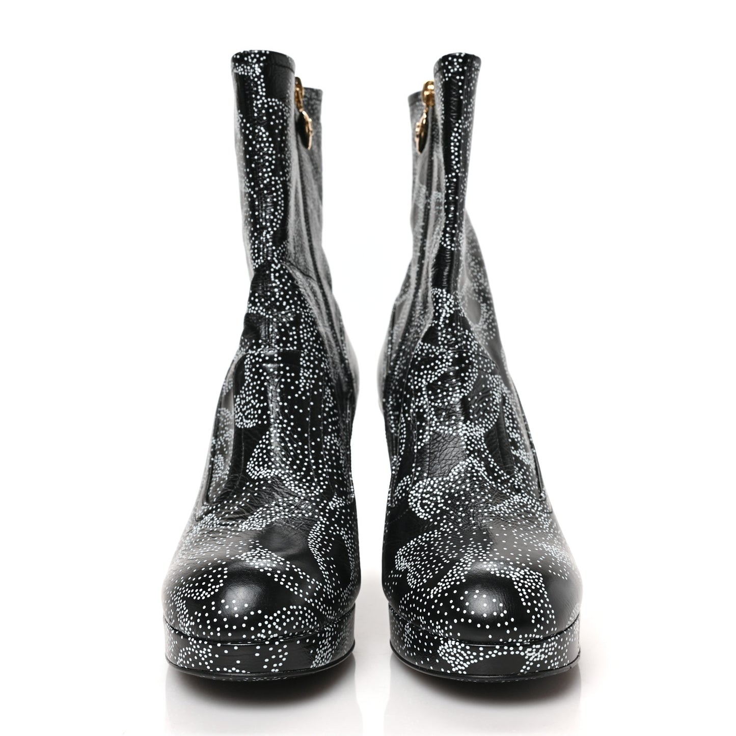 Calfskin Camellia Printed Ankle Boots 38.5 Black White