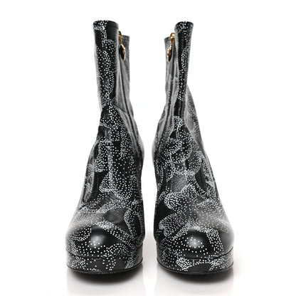 Chanel Calfskin Camellia Printed Ankle Boots 38.5 Black White 2 of 7